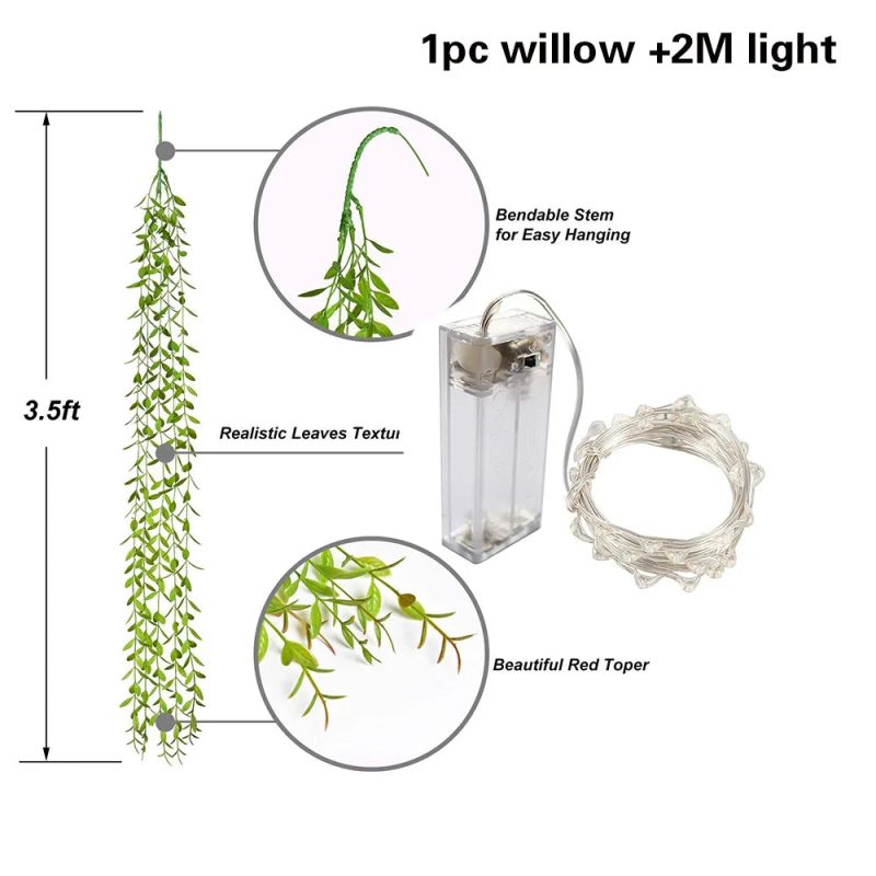 Artificial Ivy Willow Garland with String Lights – Hanging Greenery for Wall, Party, Wedding & Home Decor - Image 9