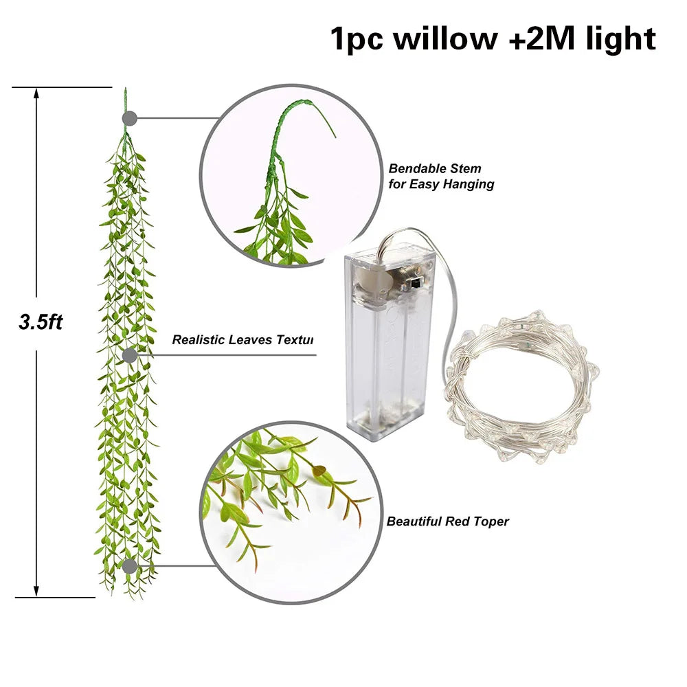 Artificial Ivy Willow Garland with String Lights – Hanging Greenery for Wall, Party, Wedding & Home Decor - Image 9