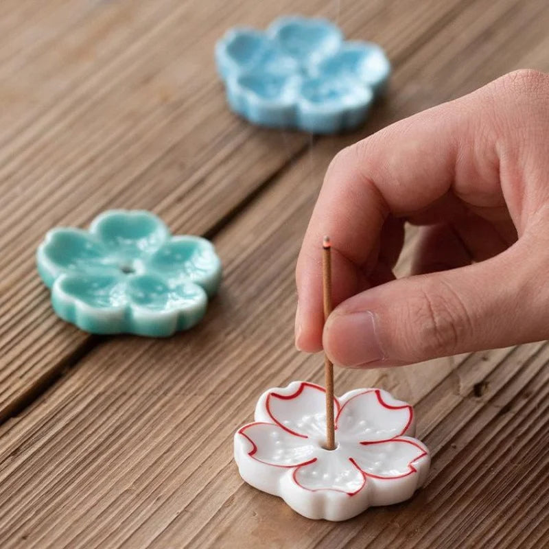 Ceramic Cherry Blossom Incense Burner – Elegant Stick Holder for Home, Office & Teahouse Decor - Image 3