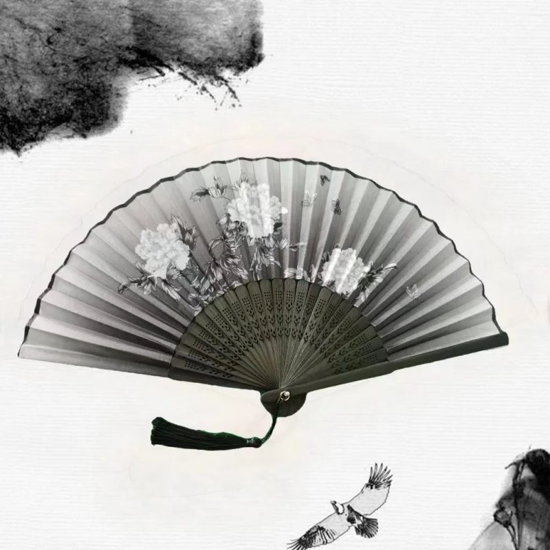 Bamboo Folding Fan Silk Chinese Fan Hand Women - Image 12