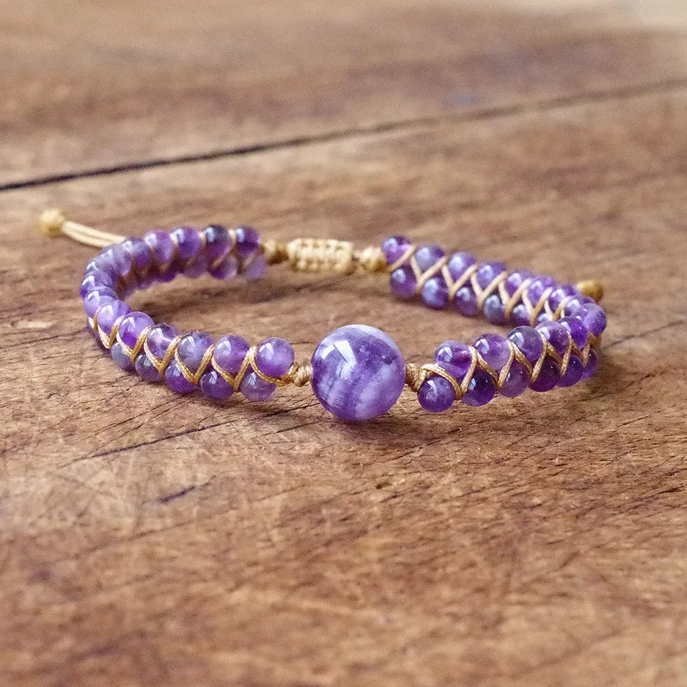 Natural Stone Braided Yoga Bracelet – Handmade Boho Charm Wrap Bracelet for Women - Image 3