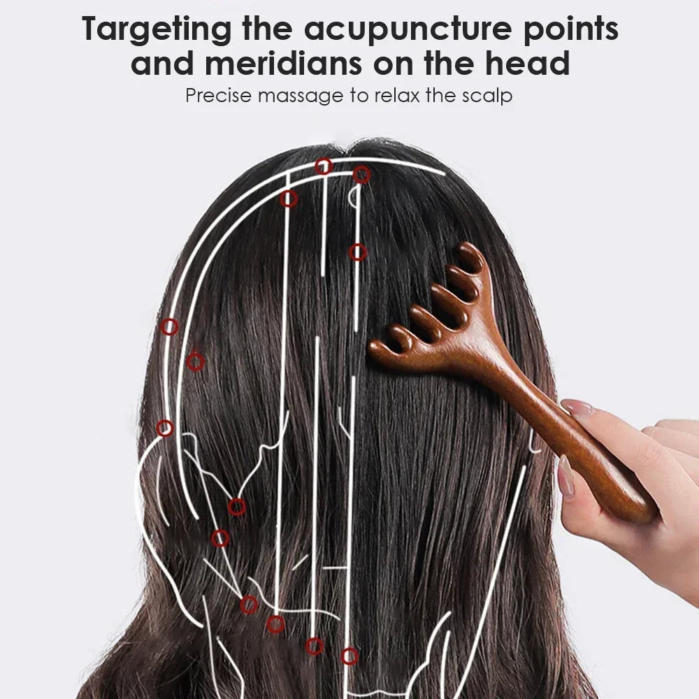 Natural Golden Sandalwood Five-Claw Scalp Massager - Image 2