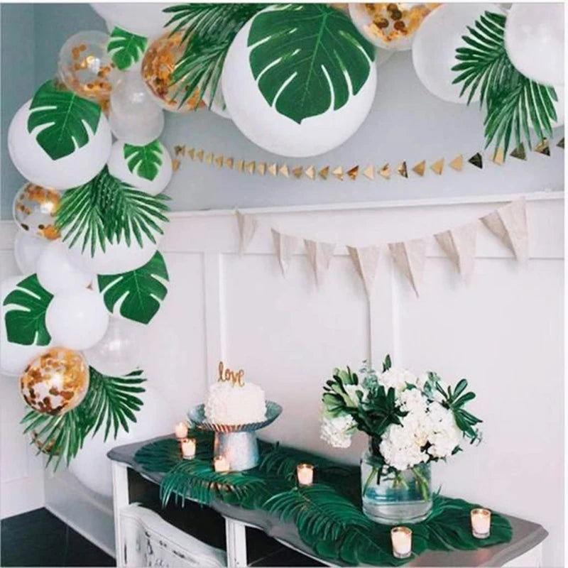 12pcs Artificial Tropical Palm Leaves – Hawaiian Luau & Jungle Party Table Decor - Image 6