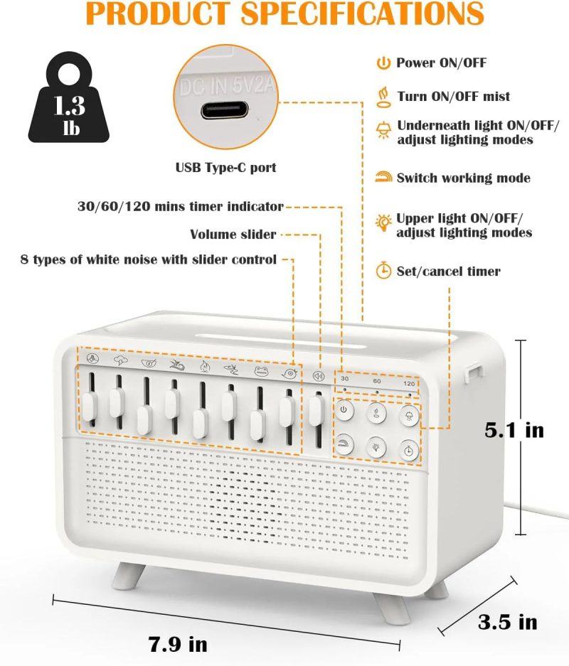 Bluetooth White Noise Machine with Aroma Diffuser, Humidifier & Night Light - Image 2