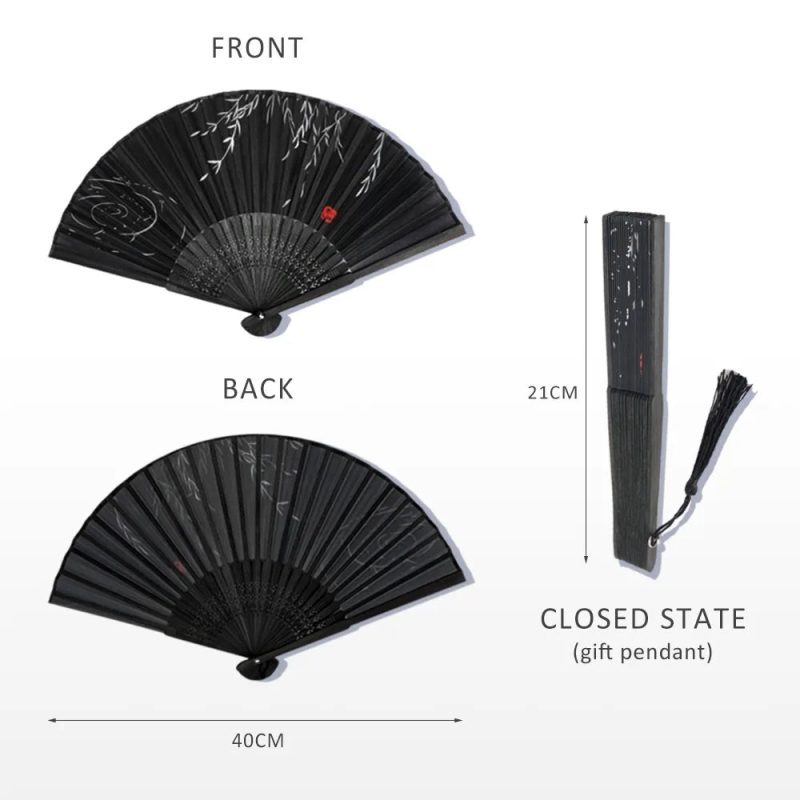 Bamboo Folding Fan Silk Chinese Fan Hand Women - Image 6