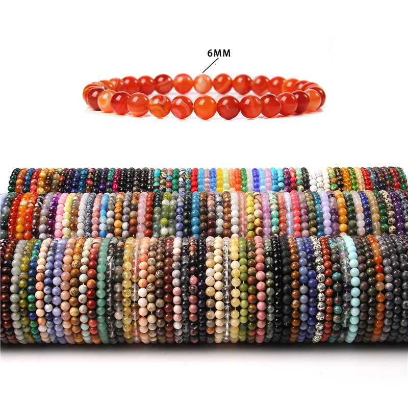 6MM Natural Stone Bead Stretch Bracelet – Energy Healing Agate Elastic Bangle for Men & Women - Image 6