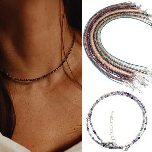 2–3mm Natural Stone Beaded Necklace – Handmade Mini Crystal Healing Jewelry for Women