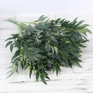 5pcs Green Artificial Willow Leaf Bouquets – Silk Fake Plants for Home, Garden & Event Decor