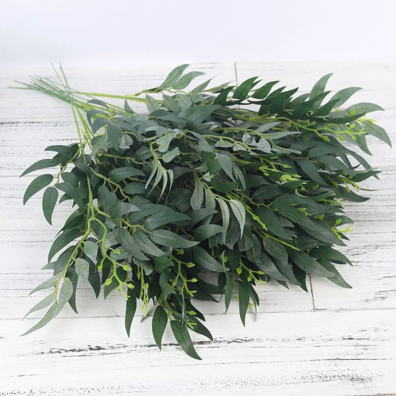 5pcs Green Artificial Willow Leaf Bouquets – Silk Fake Plants for Home, Garden & Event Decor