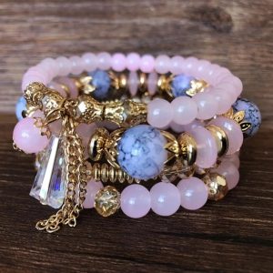 Bohemian 4PCS Crystal Multi-Layer Beaded Bracelet – Colorful Jewelry Set for Women & Girls