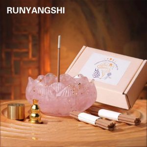 Natural Crystal Dropper Resin Cornucopia Gift Set – Reiki Candle Base & Aromatherapy Healing Decoration