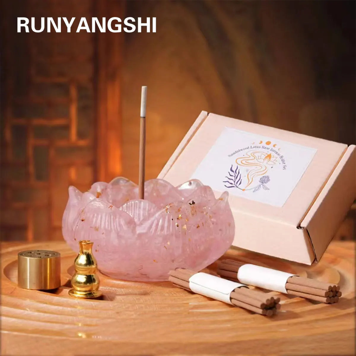 Natural Crystal Dropper Resin Cornucopia Gift Set – Reiki Candle Base & Aromatherapy Healing Decoration