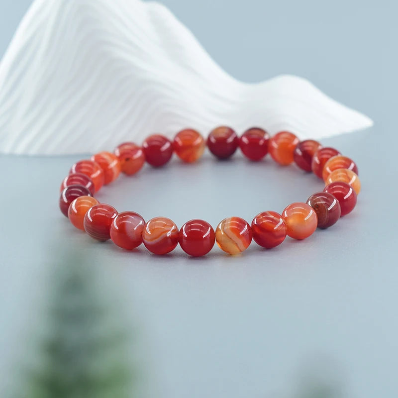 Natural Red Stripe Agate & Carnelian Bead Bracelet – Healing Crystal Jewelry for Men & Women - Image 4