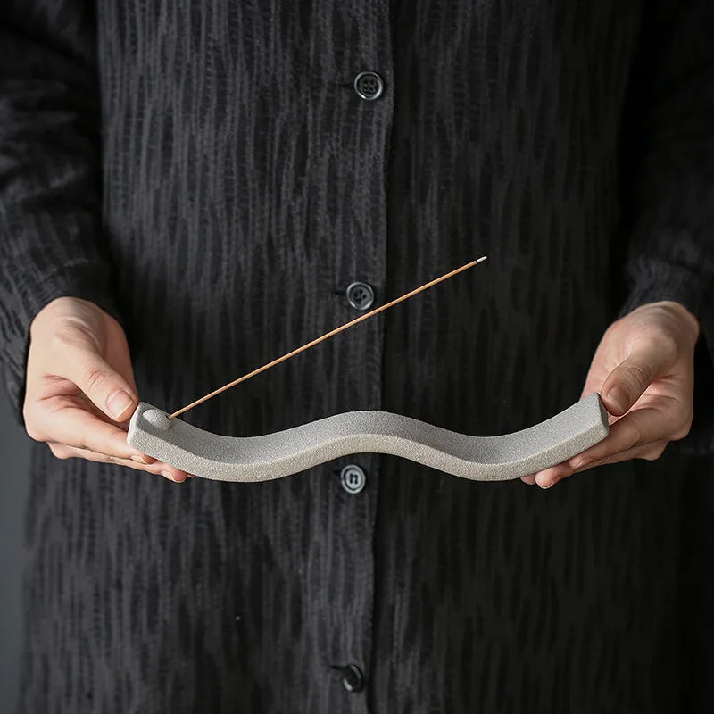 Creative Rough Ceramic Thread Incense Holder – Handmade Lying Stick Burner for Home & Yoga Room Decor - Image 2