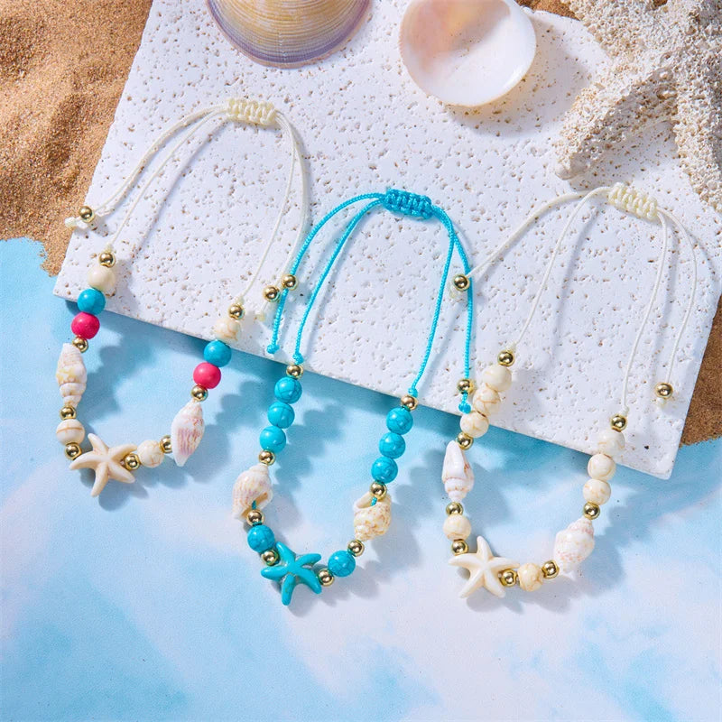 Bohemian Starfish & Conch Shell Beads Bracelet – Adjustable Summer Beach Jewelry for Women & Girls - Image 3