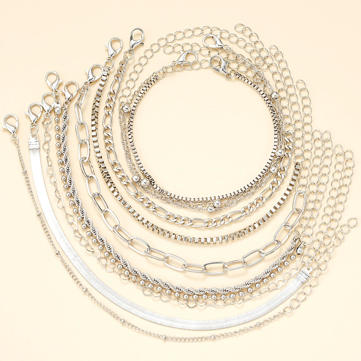 11Pcs/Set Boho Twisted Flat Snake Chain Anklet – Vintage Summer Beach Ankle Bracelet Set for Women - Image 5
