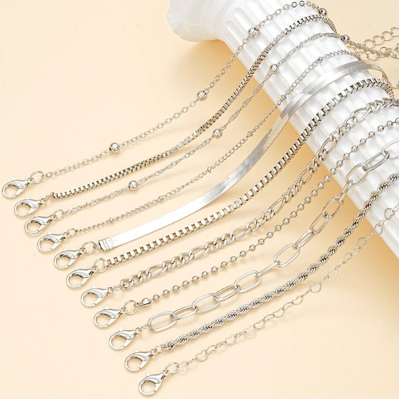 11Pcs/Set Boho Twisted Flat Snake Chain Anklet – Vintage Summer Beach Ankle Bracelet Set for Women - Image 4