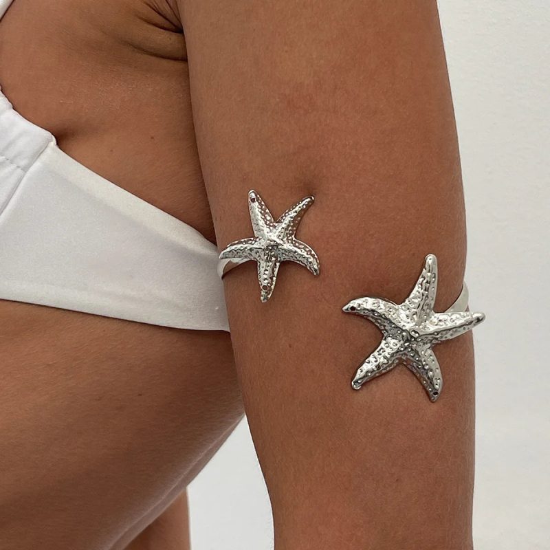 Boho Metal Starfish Open Cuff Bangle – Gold Color Geometric Arm Bracelet for Women - Image 6