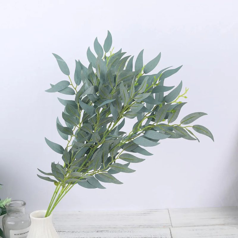 5pcs Green Artificial Willow Leaf Bouquets – Silk Fake Plants for Home, Garden & Event Decor - Image 4