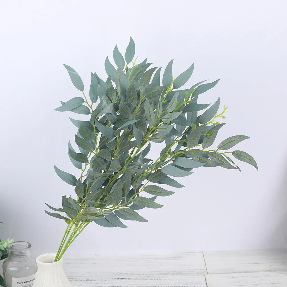 5pcs Green Artificial Willow Leaf Bouquets – Silk Fake Plants for Home, Garden & Event Decor - Image 4