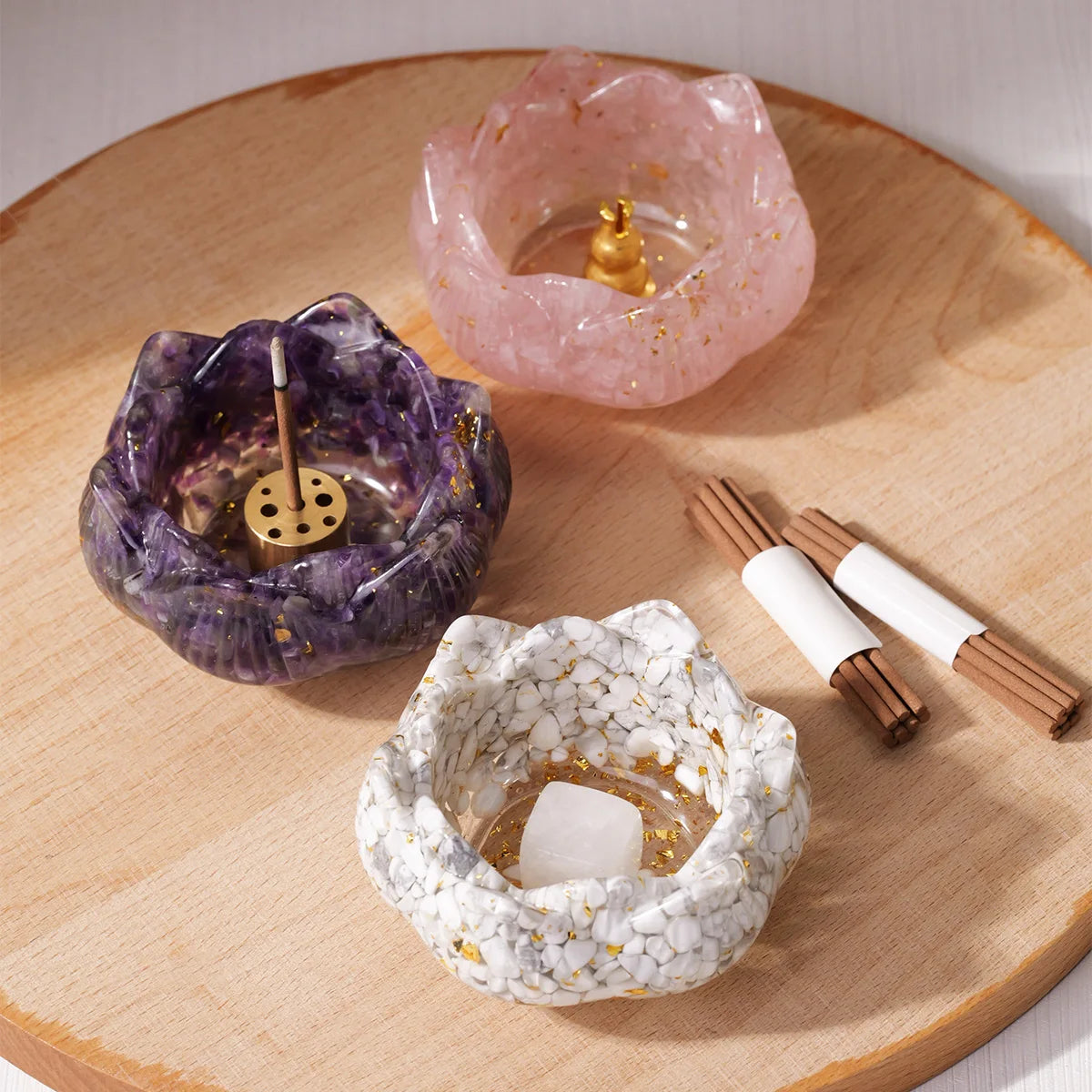 Natural Crystal Dropper Resin Cornucopia Gift Set – Reiki Candle Base & Aromatherapy Healing Decoration - Image 3